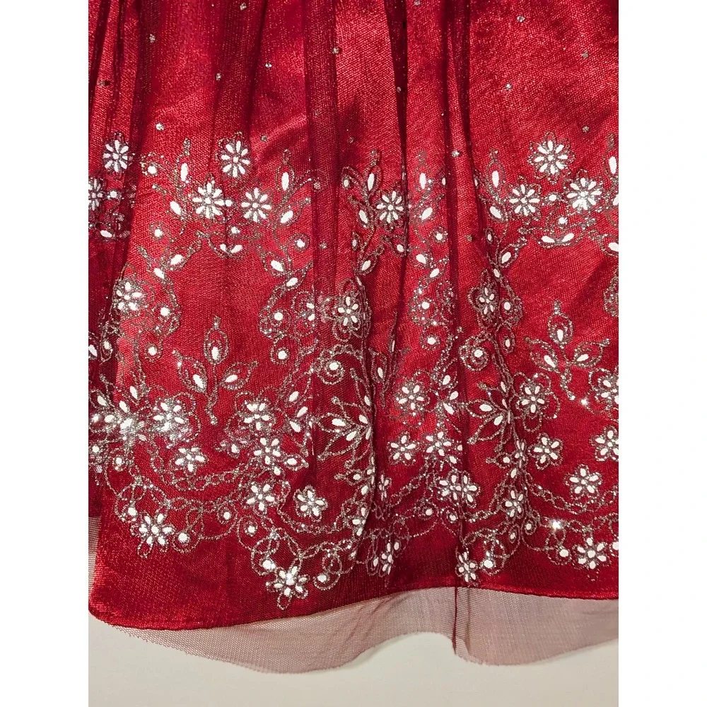 Jona Michelle Girls Red Metallic Floral Embroidered HolidayParty Dress Sz 7 NWOT